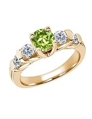 1.78 Ct Round Green Peridot G/H Diamond 18K Yellow Gold Ring