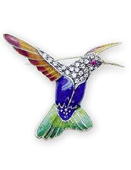 14K Large Hand Enameled Hummingbird Pave Set CZ with Ruby CZ Eye