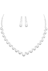 ACCESSORIESFOREVER Bridal Wedding Prom Jewelry Set Crystal Rhinestone Pearl Elegant Necklace J735