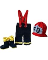 Pinbo Newborn Boys Photography Prop Crochet Firefighter Fireman Hat Pants Shoes