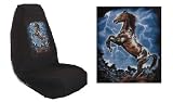 Wild Mustang Car Truck SUV Lightning Print Seat Covers 2 Black Universal Horse Vehicle Bucket Seatcovers