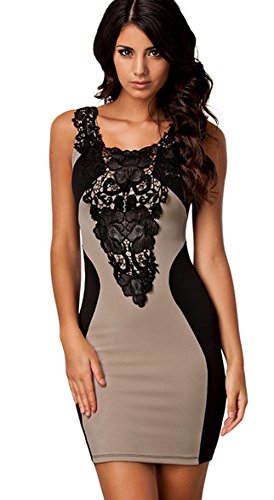 Mooncolour Women's Floral Lace Front Embroidered Contrast Sleeveless Pencil Dress