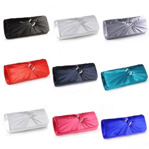 Anladia Satin Diamante Pleated Evening Clutch Bag Bridal Handbag Prom Purse