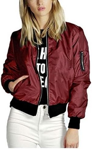 Eyer Women's Classic Short Padded Bomber Jacket Coat Quilted Jacket Wine Red 2 X-Large