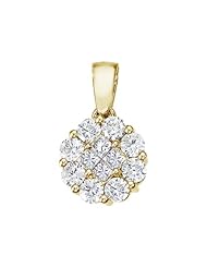 14K Yellow Gold 1 Ct Diamond Clustaire Pendant (chain NOT included)