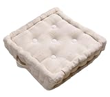 from Homescapes Homescapes Rajput 100 Cotton Floor Cushion- Natural Ivory - 40 x 40 x 10 cm Square - Indoor - Garden - Dining Chair Booster - Seat Pad Cushion