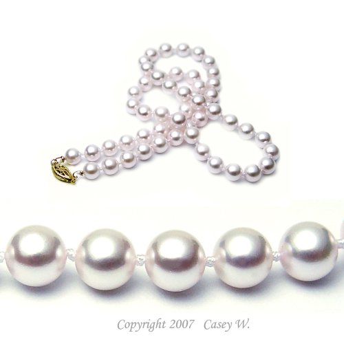 AAA Quality 16 Inch Round 6.5-7mm White Akoya SaltWater Cultured Pearl Necklace