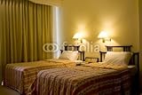 IMAGE OF Wallmonkeys Peel and Stick Wall Decals - Two Single Bed in a Hotel Suite Room - 48