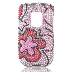 SPARKLING RED AND PINK FLOWER FULL DIAMOND RHINESTONE SNAP ON HARD SKIN FACEPLATE PHONE SHIELD BLING COVER CASE FOR HTC HERO