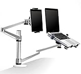 【 2台 設置 】 ノート パソコン & タブレット アーム スタンド シルバー 簡単 設置 ベッド サイド ワンタッチ MI-DUALD