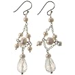 EXP Handmade White Freshwater Pearl Earrings With Faceted Rock Quartz Earrings & Sterling Silver