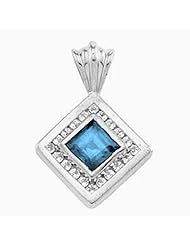 14K Yellow Gold Princess Cut Swiss Blue Topaz and Diamond Pendant -- LIFETIME WARRANTY