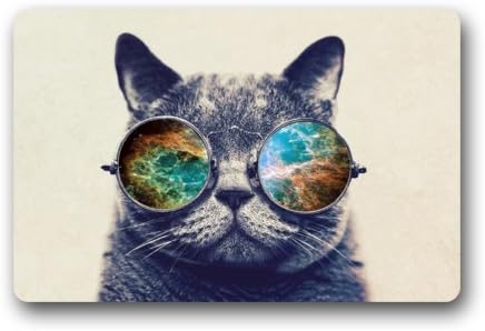 Fantastic Doormat Galaxy Hipster Cat Theme Funny Cat Wear Color Sunglasses Cat Door Mat Rug Indoor/Outdoor/Front Door/Bathroom Mats£¬Bedroom Doormat 23.6"(L) x 15.7"(W)