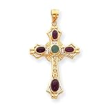14k Ruby and Emerald Cabochon Cross Pendant