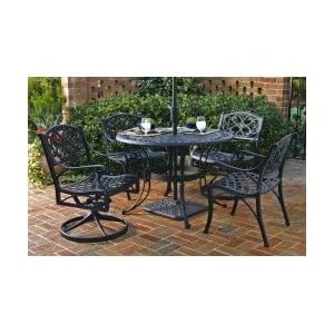 Five Piece 48 Round Outdoor Dining Set with Swivel Chairs in Black