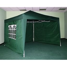 GREEN 3M X 3M Pop up Instant Easy Garden Furniture Gazebo With Side Curtains and Matching Polyester Carry Bag