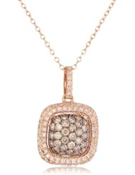 KC Designs "Tres Chic" 14k Rose Gold Square Shape Champagne and White Diamond Pendant Necklace Chain, 16"
