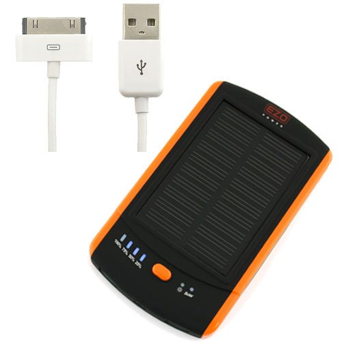 EZOPower Orange 2-Port Solar External Backup Battery Portable Charger 6000mAh + USB Sync & Charge Cable for Apple iPhone 4,4S, 3GS, 3G