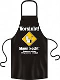 Kochschürze für Männer = Vorsicht ... Mann kocht ... = Küchenschürze - Baumwoll Schürze mit Motiv Latzschürze Grillschürze