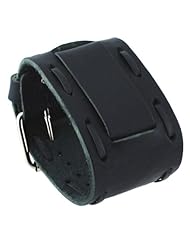 Nemesis #HIN-K Wide Stitching Black Leather Cuff Wrist Watch Band