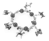 Silver Tone Paw Print and Puppy Dog Bead Stretch Bracelet