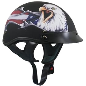 DOT Outlaw Flat Black with American Eagle Half Helmets - Size : Medium