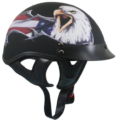 DOT Outlaw Flat Black with American Eagle Half Helmets - Size : Large