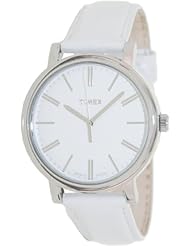 Timex Womens Weekender T2P164 White Leather Analog Quartz Watch with White Dial