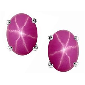 2.75 cttw Genuine Lab Created Star Ruby Earring Studs - 14kt White Gold by Finejewelers