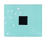 American Crafts 12-Inch by 12-Inch D-Ring Cloth Scrapbooking Album, Robin's Egg with Embroidery
