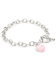 Sweetheart Jewelry Sterling Silver One 12Mm Pink Enamel Love Charm Bracelet