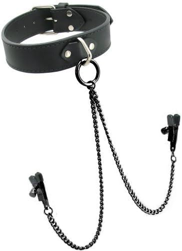 Leather Collar W/ Black Alligator Clamps