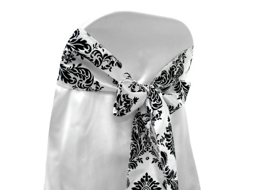 10 pcs Damask Flocking CHAIR SASHES Bow Ties Wedding Linens - Black