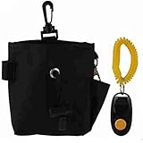 Pet Dog Treat Pouch Bag WITH Clicker For Reward Training Treat Storage and Delivery (BLACK) Bait Bag INCLUDES Clicker For Puppy Adult Dog Marker Reward Based Positive Reinforcement Training supplies