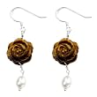FOJO's Genuine Tigerseye Carved Rose Pearl Earrings
