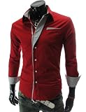 TheLees Mens Casual Long Sleeve Stripe Patched Fitted Dress Shirts
