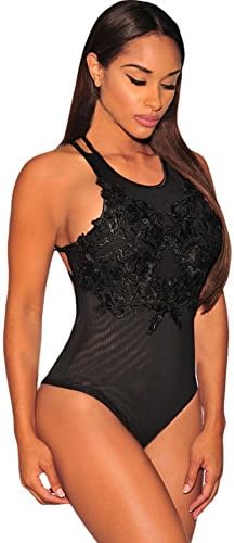 Reutry Women Embroidered Crisscross Low Back Bodysuit Black US 8