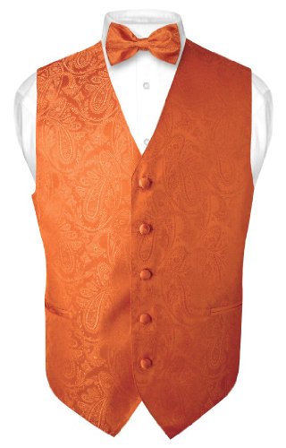 Men's Paisley Design Dress Vest Bow Tie BURNT ORANGE BOWTie Set