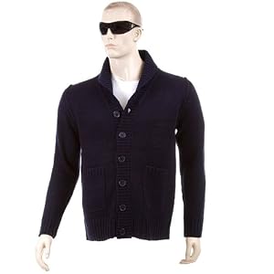 Thug or Angel Men's Jet Black collection, navy button up, showl collar knitted cardigan. JBLK3941