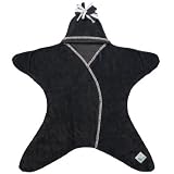 Tuppence and Crumble soft fleece Baby Star Wrap Charcoal with Cream Stitching 6-12 months