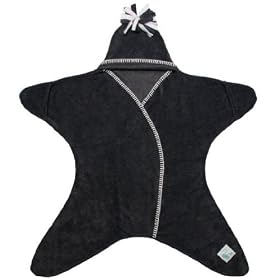 Tuppence and Crumble soft Fleece Star Baby Wrap Charcoal with Cream Stitching 6-12 months