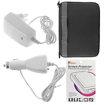 Black Fabric Neoprene Sleeve Case + Clear Reusable LCD Screen Protector + White Rapid Car Charger + White Home Travel Charger for Amazon Kindle DX 9.7"9.7-inch Wireless Reading Device