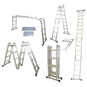 Quality 4.7M 14 in 1 Multi Purpose Folding Aluminium Ladder Multi Function with 2 Scaffold Working Plates and 1 Tool Tray