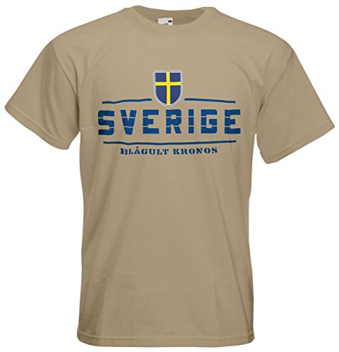 Schweden Sverige EM 2016 Fanshirt T-Shirt Trikot (Khaki, L)