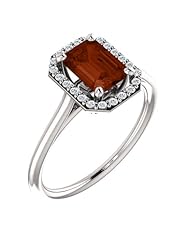 Platinum 7.00x5.00mm Emerald Cut Mozambique Garnet and Diamond Halo-Style Ring -- LIFETIME WARRANTY