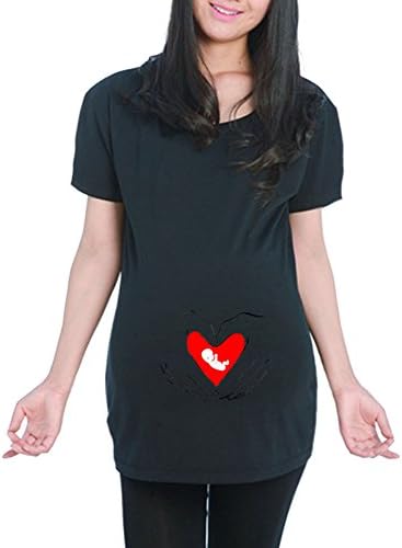 Womens Caucasian Peeking Baby Pregnancy BLACK Maternity T-shirt