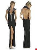Red High Collared Zipper Rhinestone Gown - MEDIUM