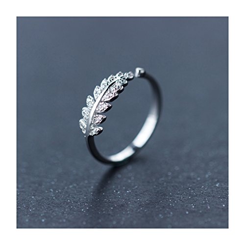 SmallDragon Women's 925 Sterling Silver Cubic Zirconia Leaf Tail Ring (Adjustable)