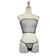 Exposed By Magic Silk Fishnet Collection, Fishnet Tube Top And G String, Black, Small/Meduim