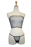 Exposed By Magic Silk Fishnet Collection, Fishnet Tube Top And G String, Black, Small/Meduim